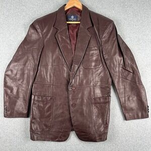 AND-HURST Burgundy Leather Blazer‎ Jacket 44 (L?) Classic Men's Notched Lapel
